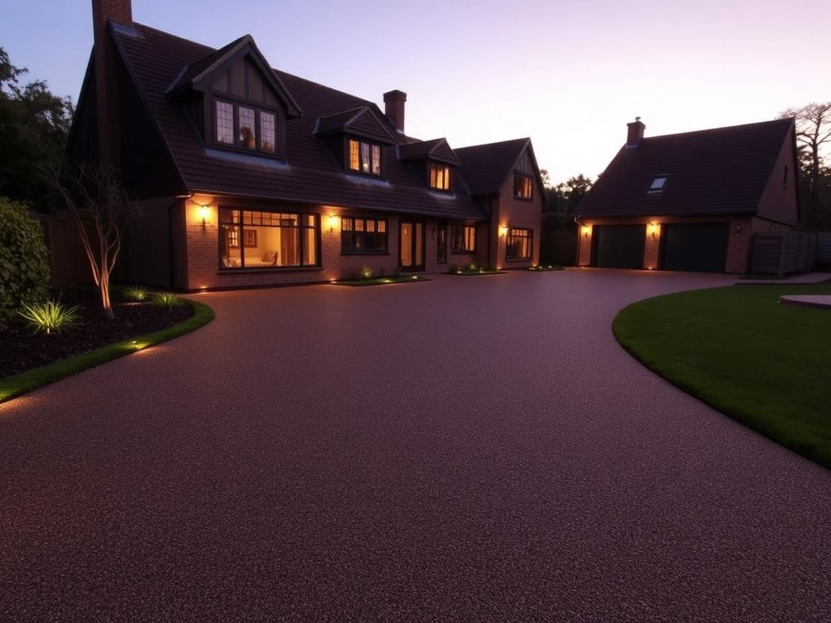 Completed resin driveway at dusk